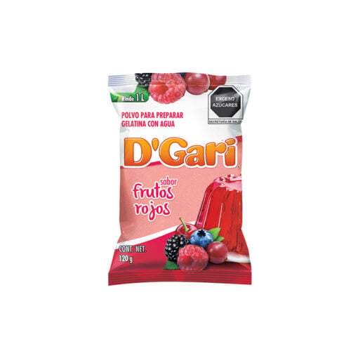 Polvo para preparar gelatina sabor frutos rojos