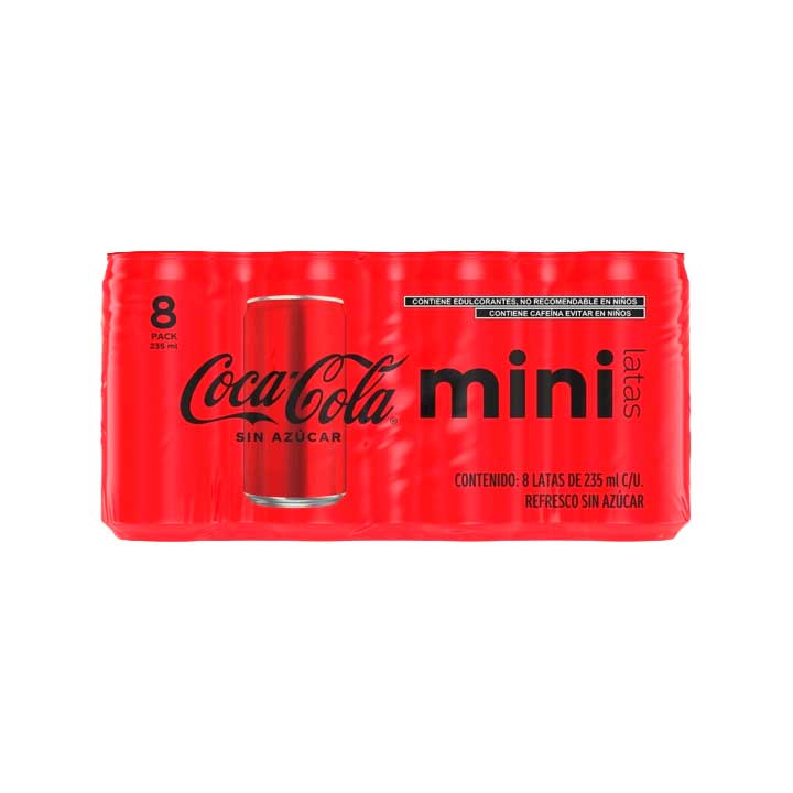 Soda Sin Azucar Mini Coca Cola 8pzas